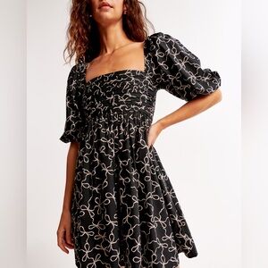 Abercrombie & Fitch | Dresses | Abercrombie Fitch Emerson Poplin Puff  Sleeve Mini Dress In Black Bow Print | Poshmark